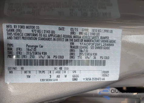 2015 Ford Focus Se из США, поврежденный, VIN 1FADP3F29FL254889